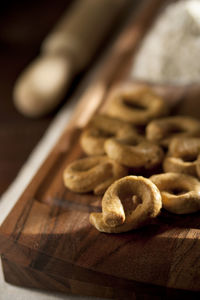 Close-up of cookies on cutting board