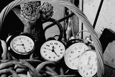 High angle view of clock