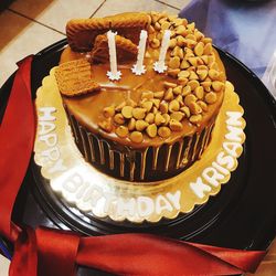 High angle view of cake in plate