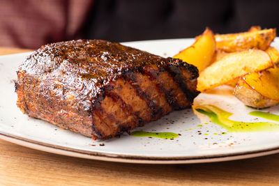 Close-up of food in plate on table