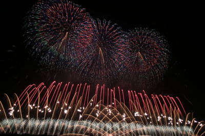 Low angle view of firework display at night