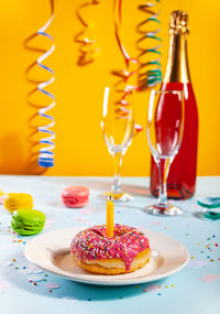 Close-up of christmas decorations on table