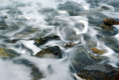 View of water flowing through rocks