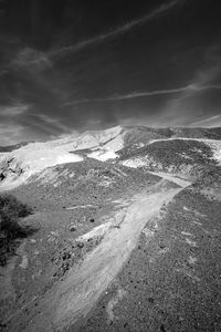 High angle view of mountain road against cloudy sky