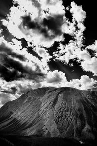 Scenic view of mountains against cloudy sky