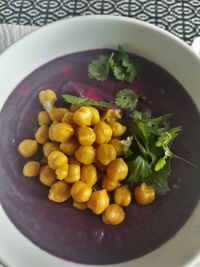 High angle view of vegetables in bowl on table