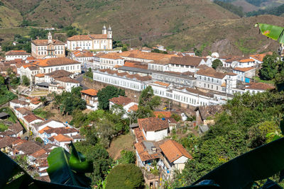 High angle view of buildings in town