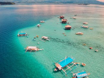 High angle view of boats in sea