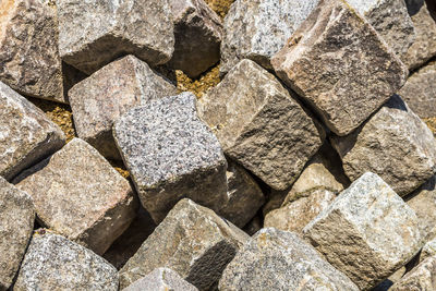 High angle view of stone blocks on field