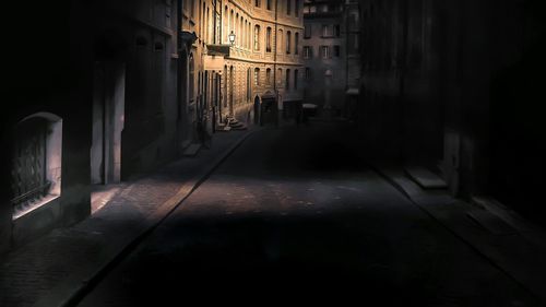 Narrow alley along buildings