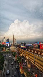 High angle view of traffic on road in city