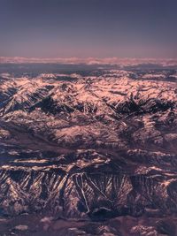 High angle view of landscape against sky during sunset