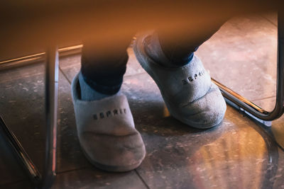 High angle view of shoes on floor