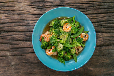 High angle view of salad in plate on table
