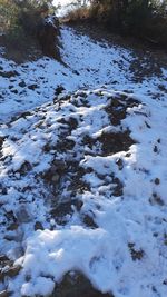 High angle view of water flowing on land