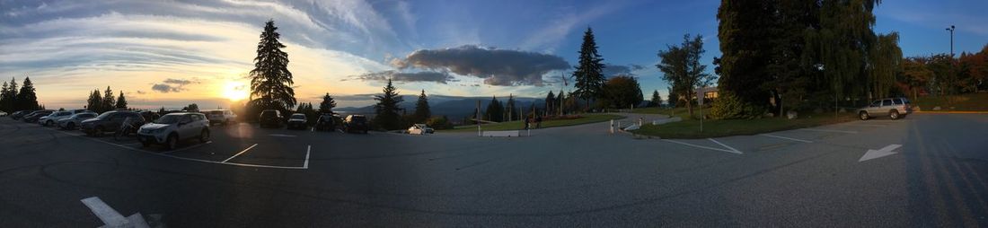 Panoramic view of city against sky during sunset