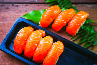 High angle view of fish on table