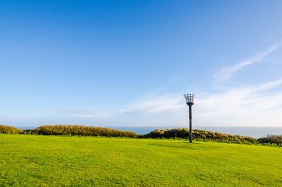 Scenic view of field against blue sky