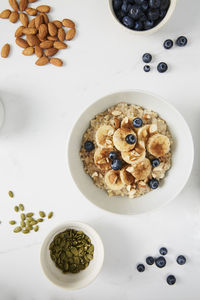 High angle view of breakfast served on table