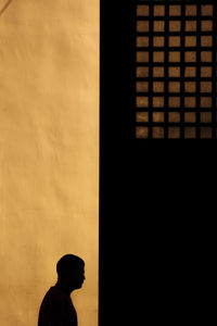 Silhouette man standing against window