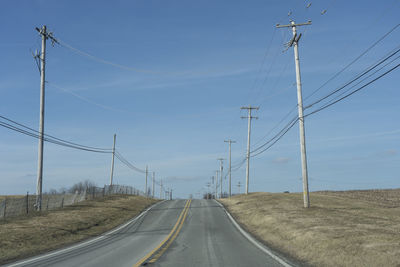 Road amidst telephone lines against sky