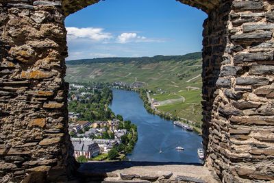 View at the valley of the river moselle and the city of bernkastel-kues from landshut castle 