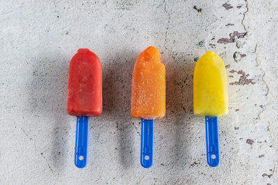 Close-up of ice cream in row