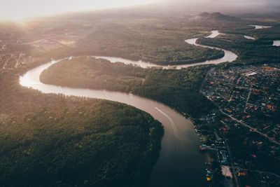 High angle view of river amidst landscape