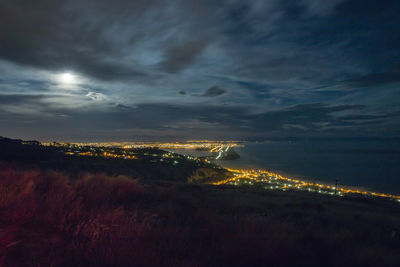 Aerial view of city at night