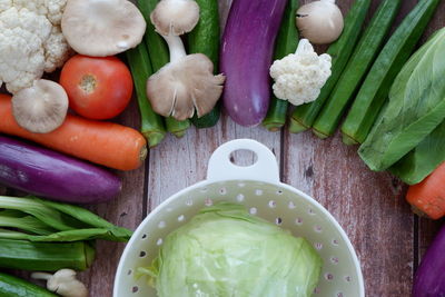 High angle view of chopped vegetables in plate