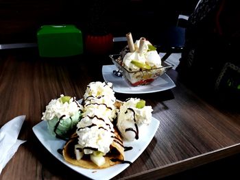 Close-up of ice cream on table