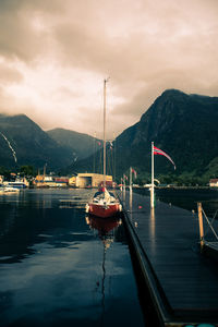 A view from a sailing boat cruising the norway fjords. sailing vessel in the fjord.