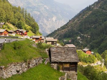 High angle view of houses in town