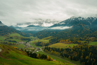 Scenic view of mountains against cloudy sky