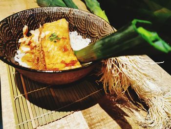 High angle view of food in plate