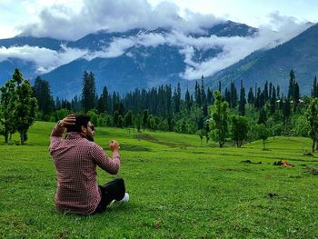 Rear view of meadows of kashmir pakistan