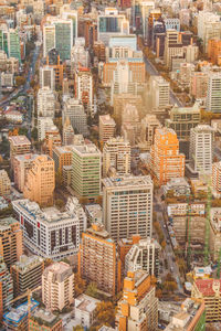 High angle view of buildings in city