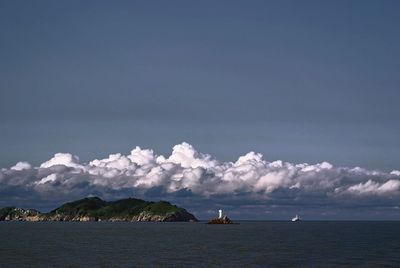 Scenic view of sea against cloudy sky