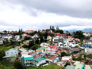 High angle shot of townscape against sky