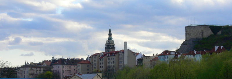 Panoramic view of town against sky