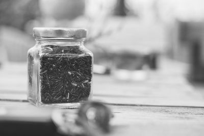 Close-up of jar on table