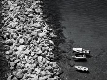 High angle view of stones on beach