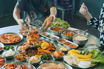 High angle view of food on table