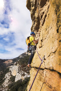 Man climbing on rock