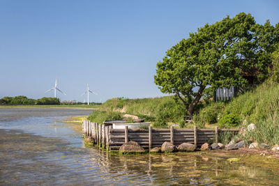 Scenic view of lake against clear sky