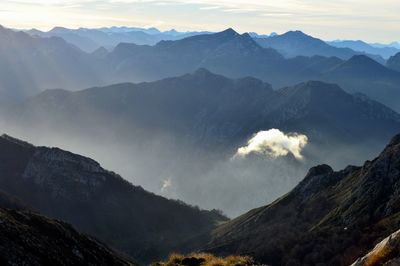 Autumn sunset over the cantabric ridge, viewed from the picos de europa mountains. 