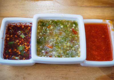 High angle view of food on table