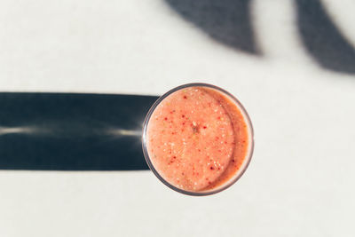 High angle view of drink on table