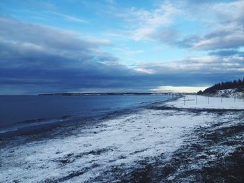 Scenic view of sea against cloudy sky