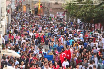 High angle view of crowded street